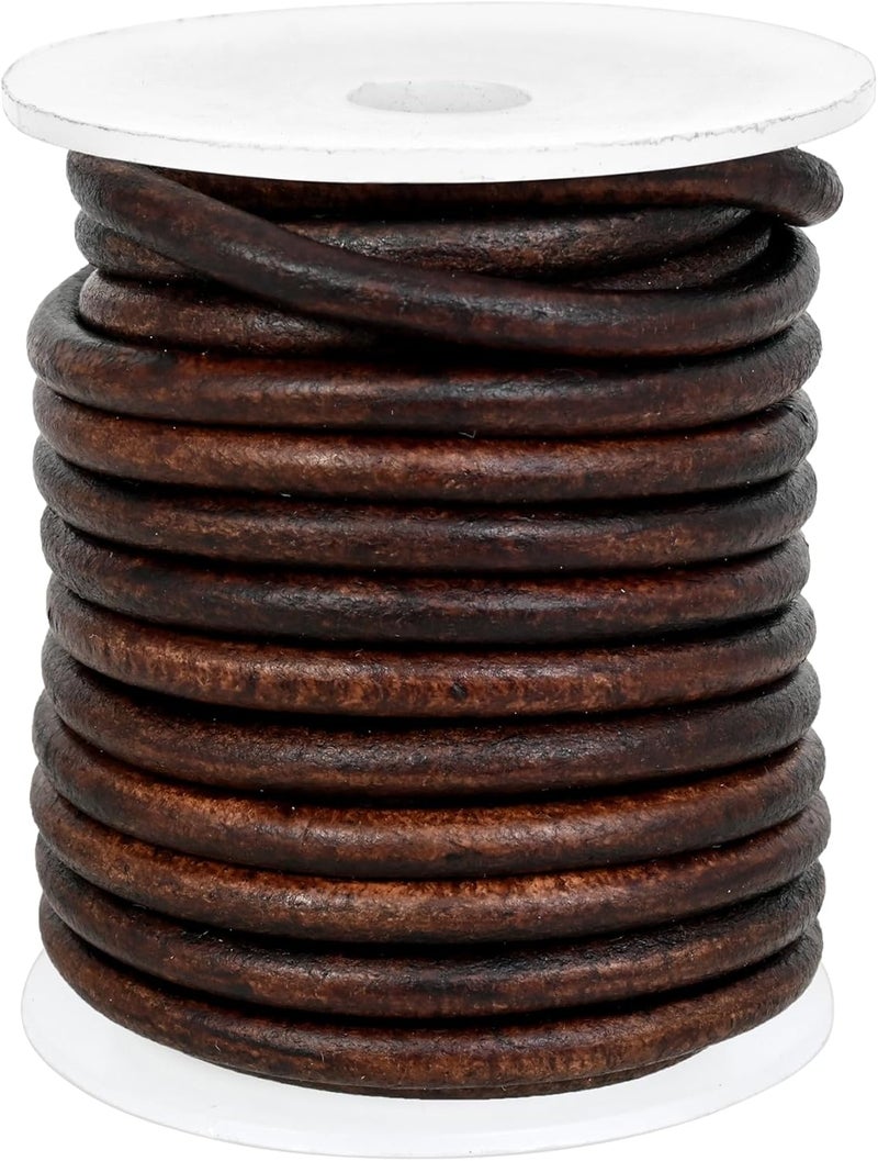 GENIQUE Real/Genuine Round Leather String Cord for Necklace, Bracelets, Jewellery, Braiding (4mm, Antique Brown Distressed) - Image 2